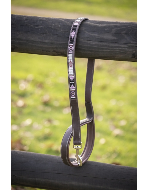 Pearl Leather Dog Leash - Havana & Pink