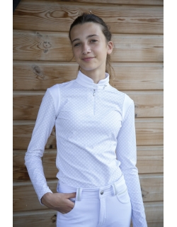 Seville Long Sleeve White Competition Polo Shirt - Children